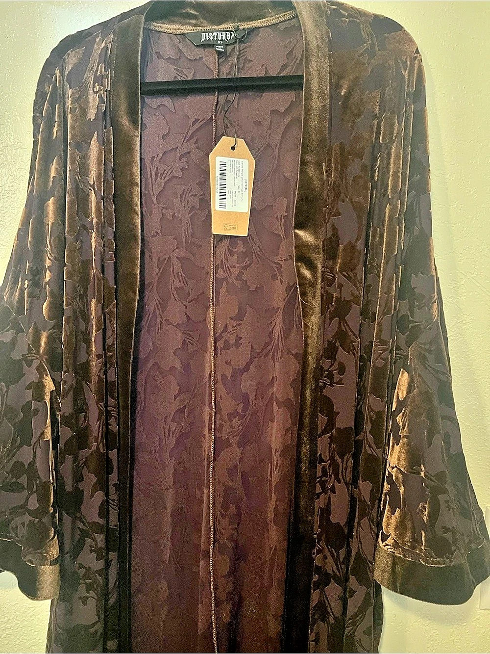 Disturbia Sienna Devore Fringe Kimono Floral velvet Robe - Picture 4 of 4